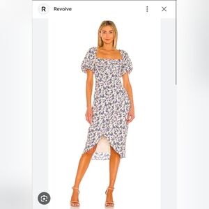 ASTR The Label Square Neck Bubble Sleeve Dress in Cream Multi Ditsy